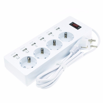 4 Port EU Plug Outlet 6 portas USB Wall Socket Power com interruptor para Smartphones Comprimidos